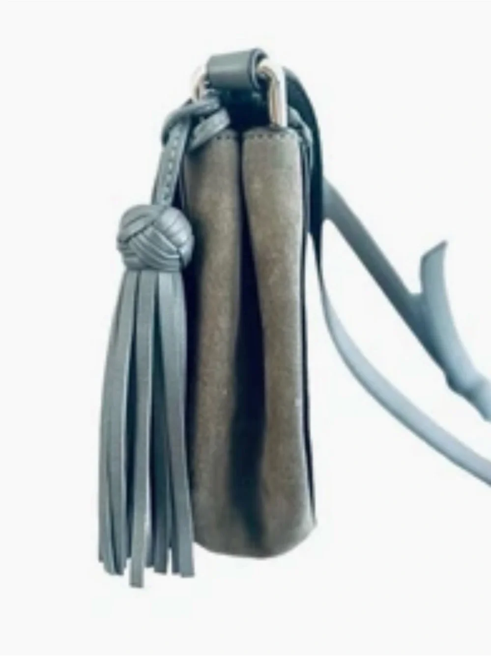 Kate Spade New York Gray Suede Leather Crossbody Saddle Bag Tassel Hardware Gold